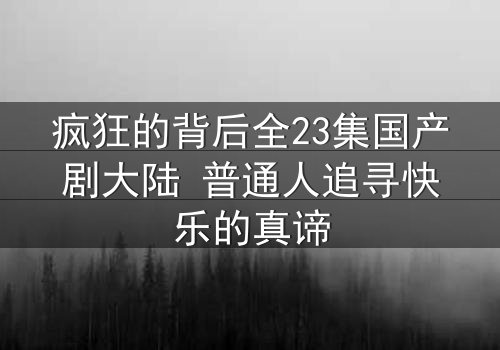 疯狂的背后全23集国产剧大陆 普通人追寻快乐的真谛