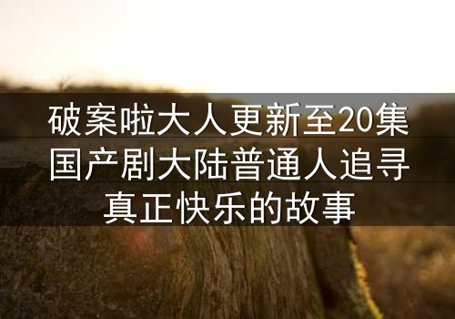 破案啦大人更新至20集国产剧大陆普通人追寻真正快乐的故事