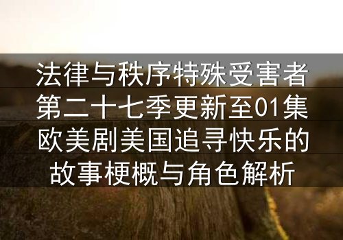 法律与秩序特殊受害者第二十七季更新至01集欧美剧美国追寻快乐的故事梗概与角色解析