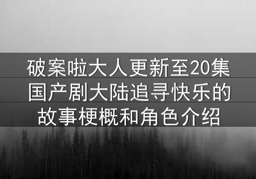 破案啦大人更新至20集国产剧大陆追寻快乐的故事梗概和角色介绍