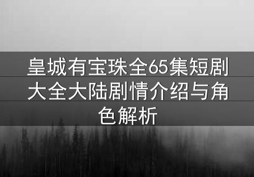 皇城有宝珠全65集短剧大全大陆剧情介绍与角色解析