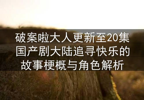 破案啦大人更新至20集国产剧大陆追寻快乐的故事梗概与角色解析