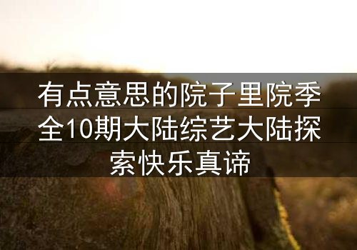有点意思的院子里院季全10期大陆综艺大陆探索快乐真谛