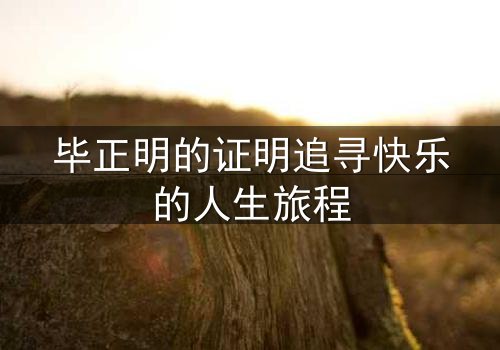 毕正明的证明追寻快乐的人生旅程