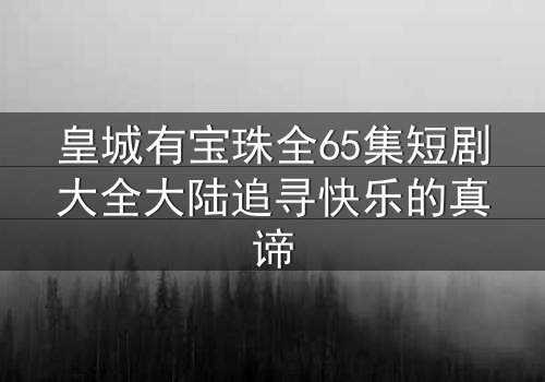 皇城有宝珠全65集短剧大全大陆追寻快乐的真谛