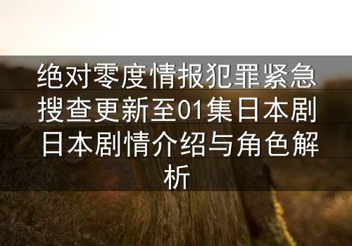 绝对零度情报犯罪紧急搜查更新至01集日本剧日本剧情介绍与角色解析