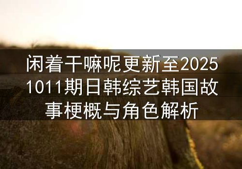 闲着干嘛呢更新至20251011期日韩综艺韩国故事梗概与角色解析
