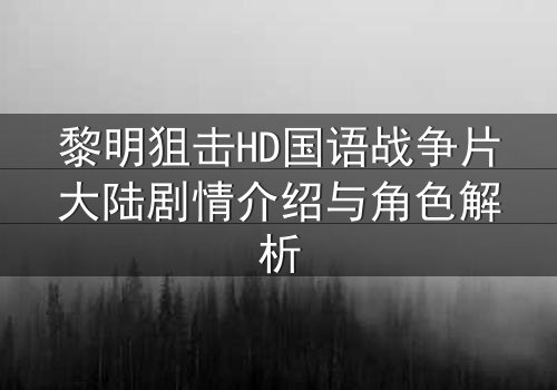 黎明狙击HD国语战争片大陆剧情介绍与角色解析