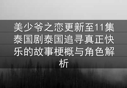 美少爷之恋更新至11集泰国剧泰国追寻真正快乐的故事梗概与角色解析