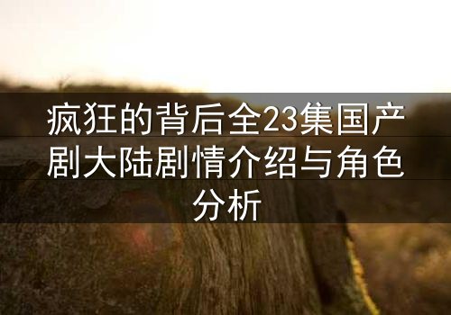 疯狂的背后全23集国产剧大陆剧情介绍与角色分析