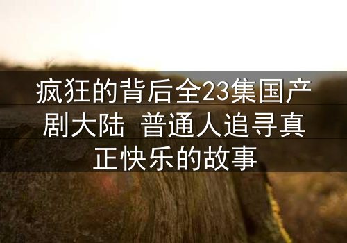 疯狂的背后全23集国产剧大陆 普通人追寻真正快乐的故事