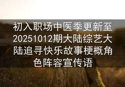 初入职场中医季更新至20251012期大陆综艺大陆追寻快乐故事梗概角色阵容宣传语