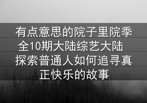 有点意思的院子里院季全10期大陆综艺大陆 探索普通人如何追寻真正快乐的故事