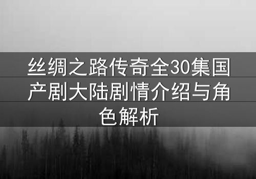 丝绸之路传奇全30集国产剧大陆剧情介绍与角色解析