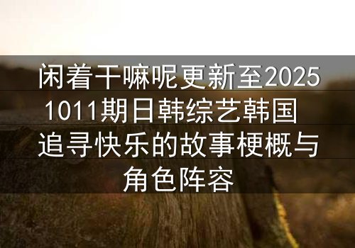 闲着干嘛呢更新至20251011期日韩综艺韩国 追寻快乐的故事梗概与角色阵容