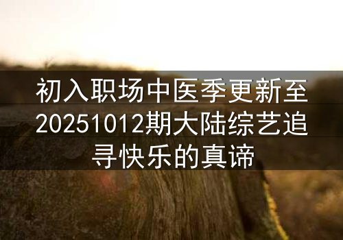 初入职场中医季更新至20251012期大陆综艺追寻快乐的真谛
