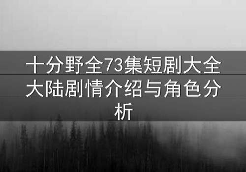 十分野全73集短剧大全大陆剧情介绍与角色分析