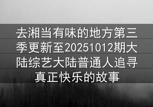 去湘当有味的地方第三季更新至20251012期大陆综艺大陆普通人追寻真正快乐的故事