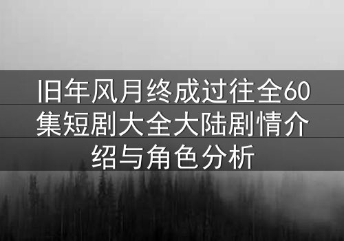 旧年风月终成过往全60集短剧大全大陆剧情介绍与角色分析