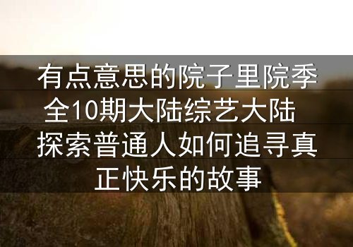有点意思的院子里院季全10期大陆综艺大陆 探索普通人如何追寻真正快乐的故事