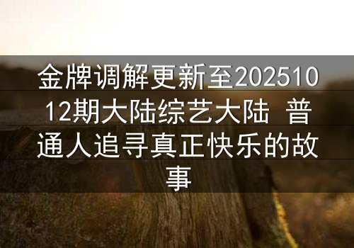 金牌调解更新至20251012期大陆综艺大陆 普通人追寻真正快乐的故事