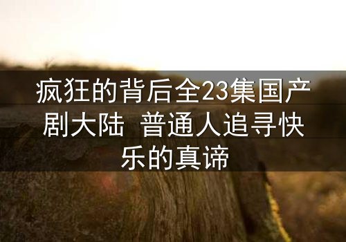 疯狂的背后全23集国产剧大陆 普通人追寻快乐的真谛